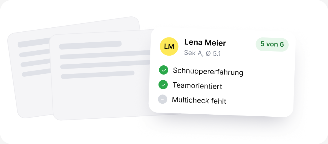 Bewerbung von Lena Meier erfüllt 5 von 6 Kriterien