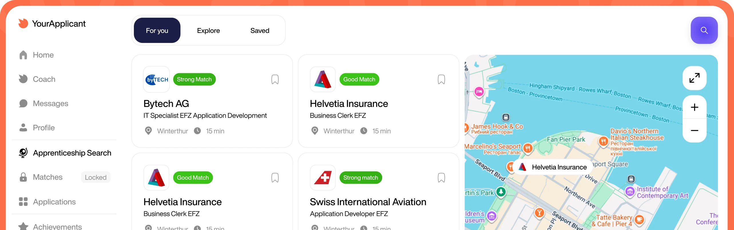 Lehrstellensuche in der YourApplicant-App