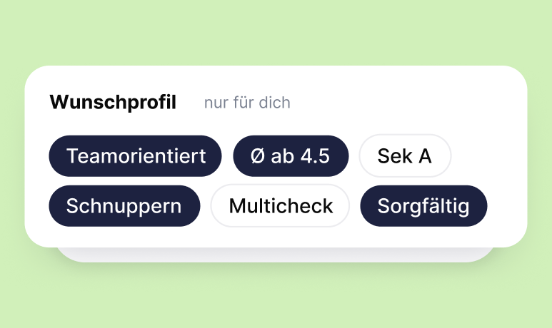 Wunschprofil mit Kriterien wie Teamorientiert und Ø ab 4.5